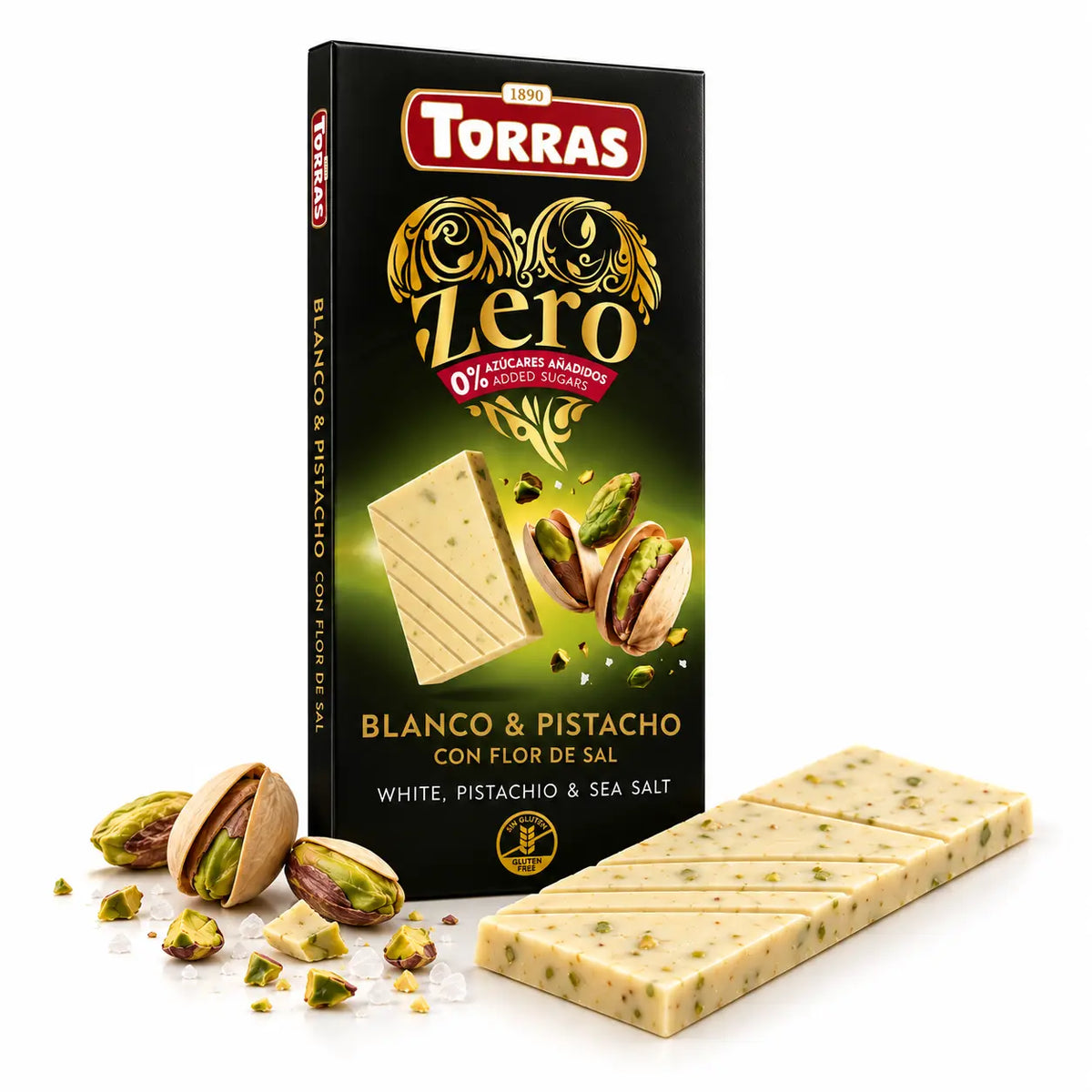 Chocolate Blanco Zero con Pistachos y Sal Marina